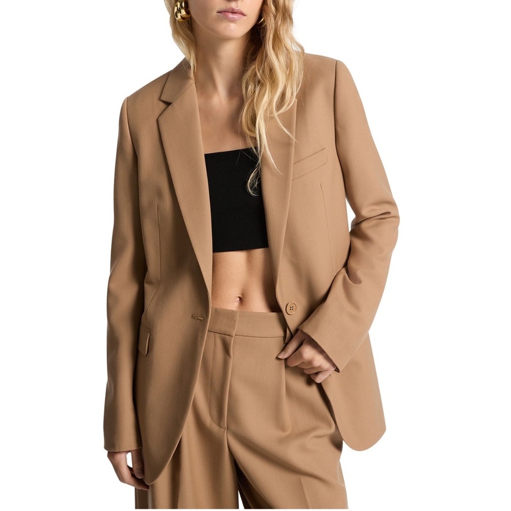MICHAEL KORS Mensy Blazer Cafe Tan Notch Lapel Button Front Women Size 2